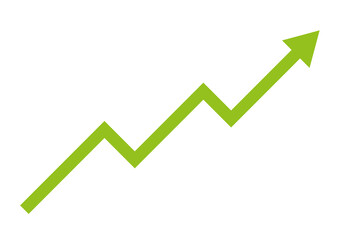 Upward trend green arrow icon on a transparent background.