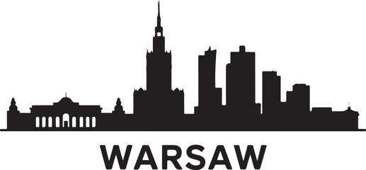 Obraz premium Warsaw Skyline Silhouette Vector — Palace of Culture and Science and Modern Buildings