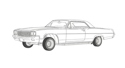 Detailed Illustration of a Classic American Muscle Car Ready to be Colorized and Customized for Automotive Enthusiasts and Design Projects
