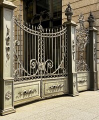Ornate wrought iron gate.