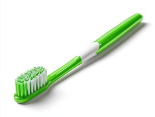 Sustainable green toothbrush on white background, flat lay perspective