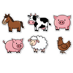 Adorable Cartoon Farm Animal Sticker Collection