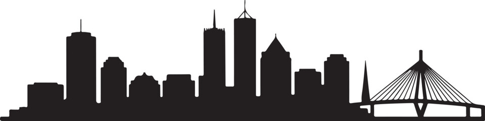 Boston Skyline Silhouette Vector Featuring Prudential Tower and Zakim Bridge