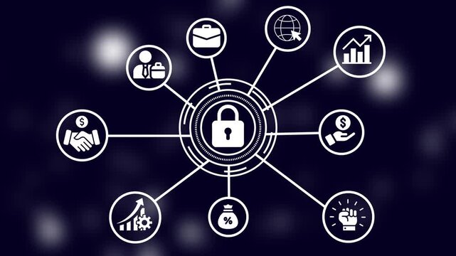 Animated cybersecurity concept with data protection and network security measures