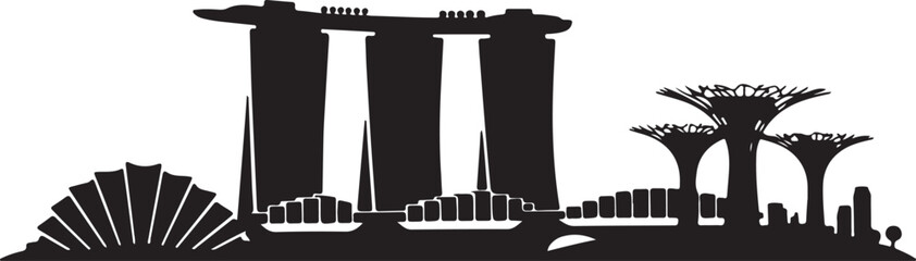 Singapore Skyline Silhouette Vector with Marina Bay Sands and Supertree Grove