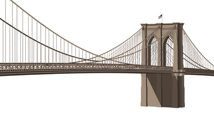 Naklejka premium Architectural marvel: Vintage-style rendering of an iconic bridge structure with intricate cable designs