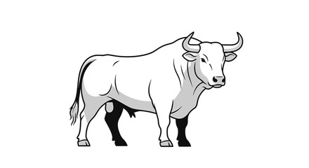 Fototapeta premium Majestic Line Art: Striking Monochrome Illustration of a Powerful Bull Displaying Strength and Determination on Pure White Backdrop