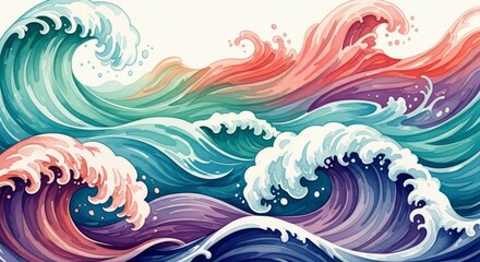 Vibrant Watercolor Ocean Waves: Abstract Art Print