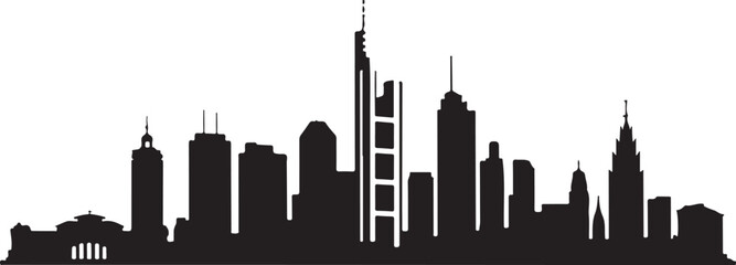 Naklejka premium Frankfurt Skyline Silhouette Vector with Messeturm and Financial District