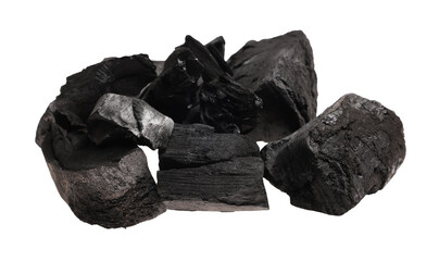 Pieces of black coals isolated on white
