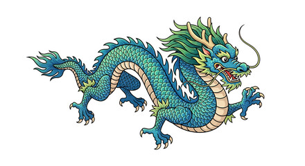 Mythical Majesty: A Detailed Illustration of a Vibrant Eastern Dragon on Clean Backdrop