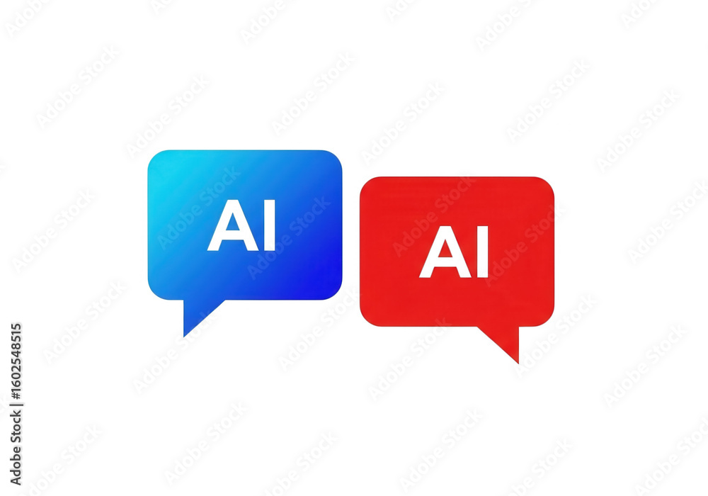 Fototapete two speech bubbles blue and red with text isolated on transparent background