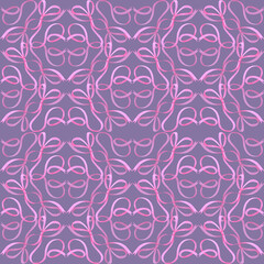 Hand drawn watercolor pink bow ribbon seamless pattern isolated on lavender background. Can be used for textile, fabric scrapbook and other printed products.