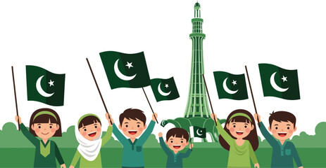 Pakistan independence day celebration with kids and minar e pakistan design