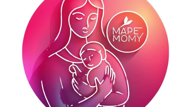 Stylized mother holding her baby with a soft gradient background