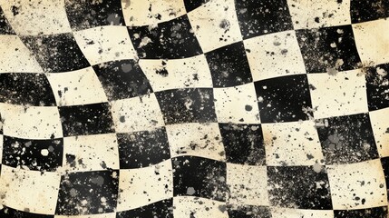 a high-resolution distressed racing flag background, featuring a monochromatic checkered pattern with an aged and weathered texture the edges of the checkers fade into an abstract white space, with
