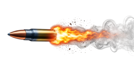 Fiery bullet in flight isolated on transparent background