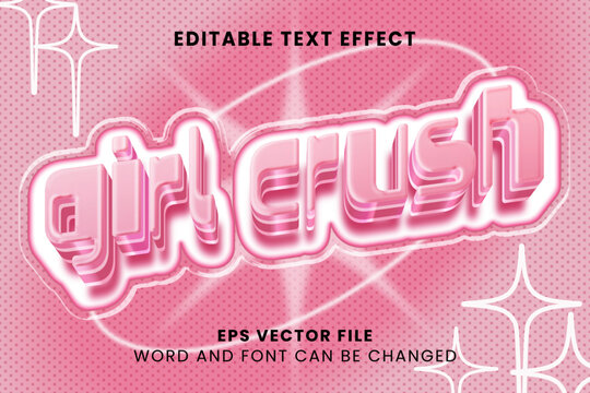 Girl crush pink retro y2k style 3d editable vector text effect