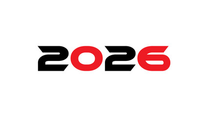 Modern Bold 2026 Typography Design with Red and White Numbers on Black Background – Futuristic New Year Graphic for Branding, Tech, and Event Promotion