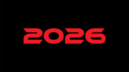Modern Bold 2026 Typography Design with Red and White Numbers on Black Background – Futuristic New Year Graphic for Branding, Tech, and Event Promotion