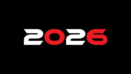 Modern Bold 2026 Typography Design with Red and White Numbers on Black Background – Futuristic New Year Graphic for Branding, Tech, and Event Promotion