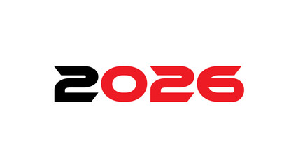 Modern Bold 2026 Typography Design with Red and White Numbers on Black Background – Futuristic New Year Graphic for Branding, Tech, and Event Promotion