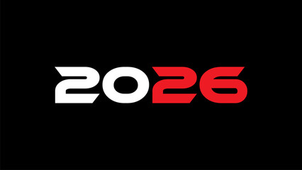 Modern Bold 2026 Typography Design with Red and White Numbers on Black Background – Futuristic New Year Graphic for Branding, Tech, and Event Promotion