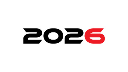 Modern Bold 2026 Typography Design with Red and White Numbers on Black Background – Futuristic New Year Graphic for Branding, Tech, and Event Promotion