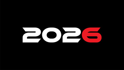 Modern Bold 2026 Typography Design with Red and White Numbers on Black Background – Futuristic New Year Graphic for Branding, Tech, and Event Promotion