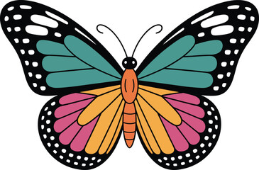 Vibrant monarch butterfly with teal orange and pink wings