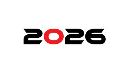 Modern Bold 2026 Typography Design with Red and White Numbers on Black Background – Futuristic New Year Graphic for Branding, Tech, and Event Promotion