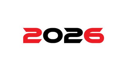 Modern Bold 2026 Typography Design with Red and White Numbers on Black Background – Futuristic New Year Graphic for Branding, Tech, and Event Promotion