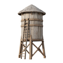 Wooden water tower with conical roof and ladder