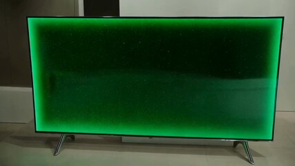 A tv with green screen on it animated chromakey background creative frame figure expression layers cartoonish emotion design depth composition movement style colorful illustration scene