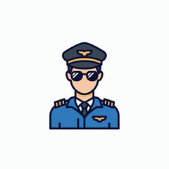 Cartoon illustration of a pilot in uniform, wearing sunglasses, ready for flight.