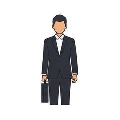 Businessman in a suit holding briefcase, simple line art illustration.