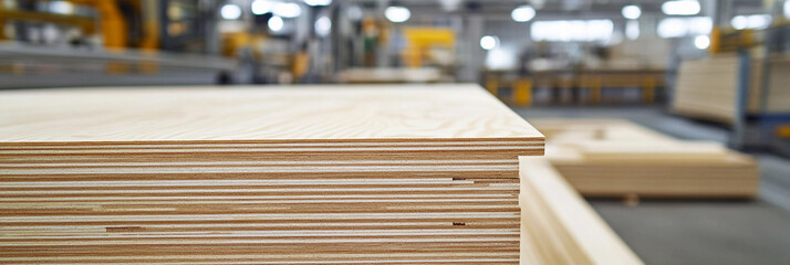 Close-up view of plywood stacked in a woodworking workshop Generative AI