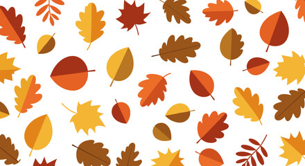 Colorful autumn leaves pattern on white background  
