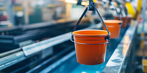 Close-up view of orange bucket in industrial setting Generative AI