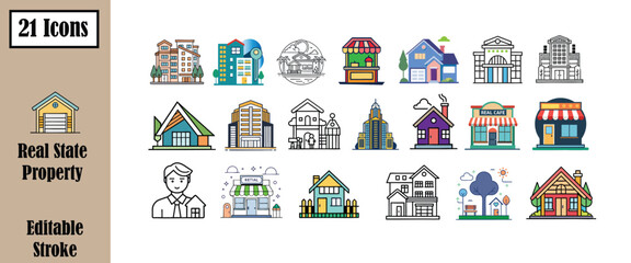 Fototapeta premium Comprehensive real estate icon set for property marketing