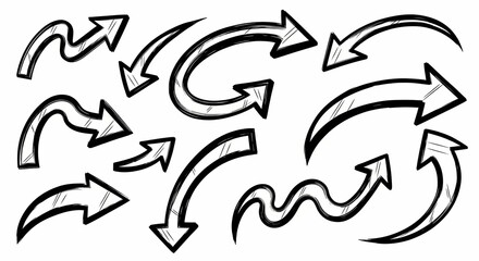 Collection of various hand-drawn, stylized arrows in different directions and shapes.