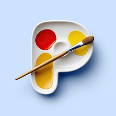 Colorful Artist Palette with Paints and Brush on Blue Background for Creative Projects and Artworks