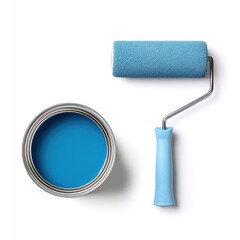 Obraz premium Bright Blue Paint and Roller - Fresh Home Renovation Essentials for Creative Projects