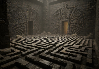 Mysterious stone structure labyrinth interior