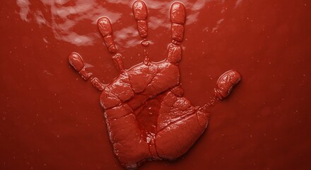 Red Handprint Impression Texture on Glossy Red Surface Pattern