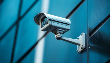 Surveillance camera monitoring modern hallway interior