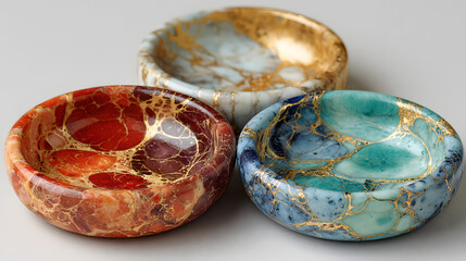 Obraz premium Colorful marbled trinket dishes handmade decorative small bowls jewelry holders home decor gifts unique design
