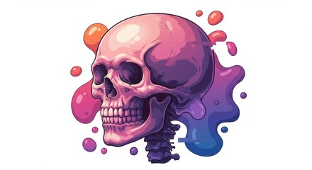 Skull with Colorful Dripping Paint - Artistic Pink Purple Illustration
