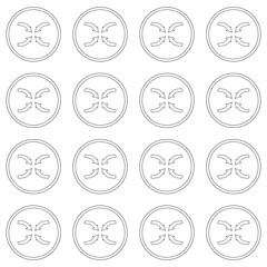 A seamless pattern featuring black circular lines with symmetrical arrows pointing inward. Suitable for technology concepts, data flow, connections, or design elements.
