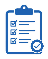 Blue Checklist Icon – Task Completion Clipboard Vector with Verified Badge Symbol